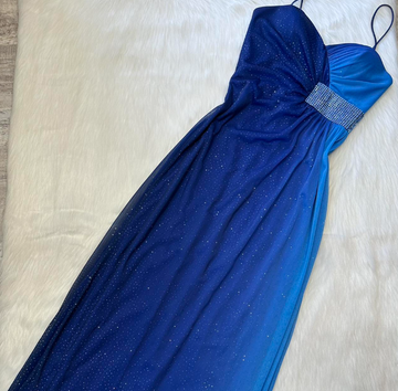 Niulatu Spaghetti Strap Sheath Chiffon Long Prom Dresses, Blue Formal Evening Dresses HZ1026